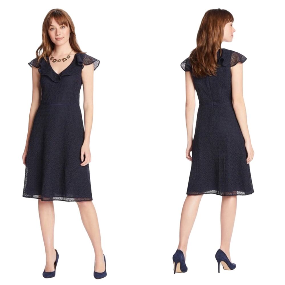 Draper James Navy Heart Lace Flounce Flutter Sleeve A-Line Dress Size 2